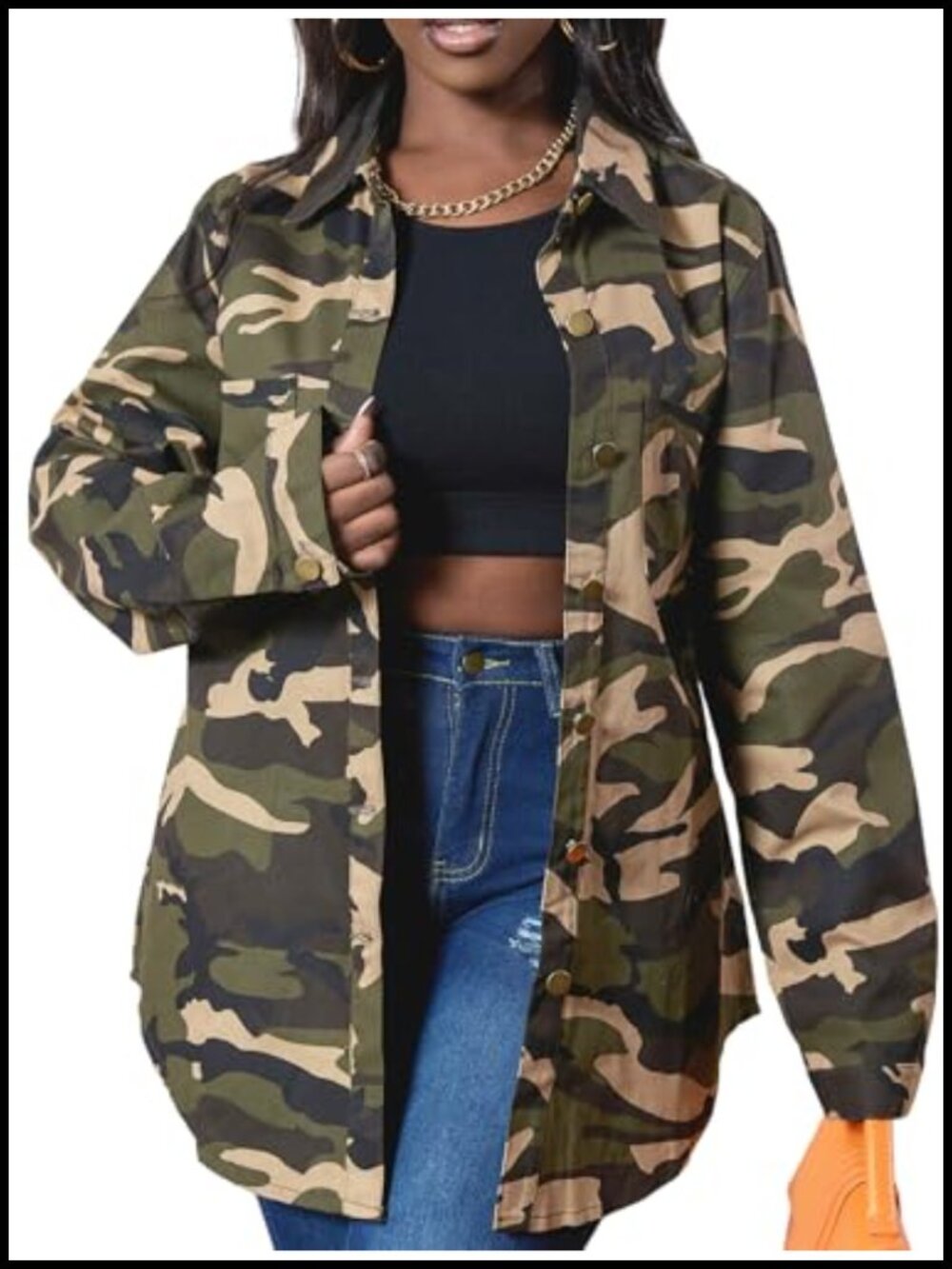 Women's Long Sleeve Classic Trucker Denim Jacket with Pocket - Picture 2 of 6